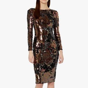 Dress the Population- Sequin Long Sleeve Midi Body Con Mulitcolored Metallic